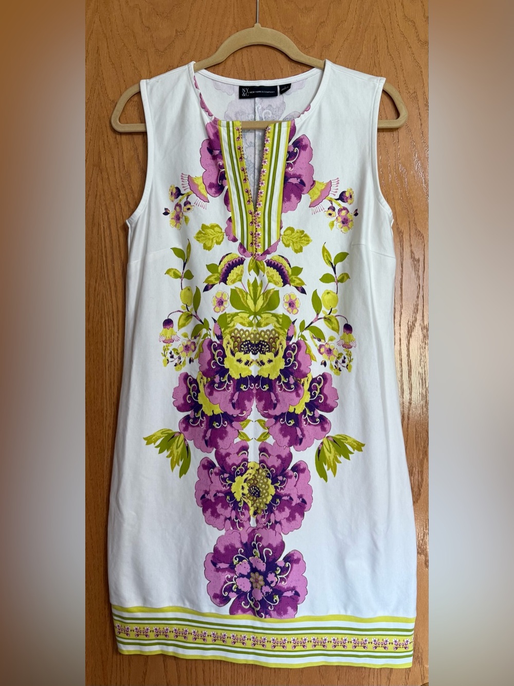 New York & Company Sleeveless Dress with Purple & Lime Green Floral Print